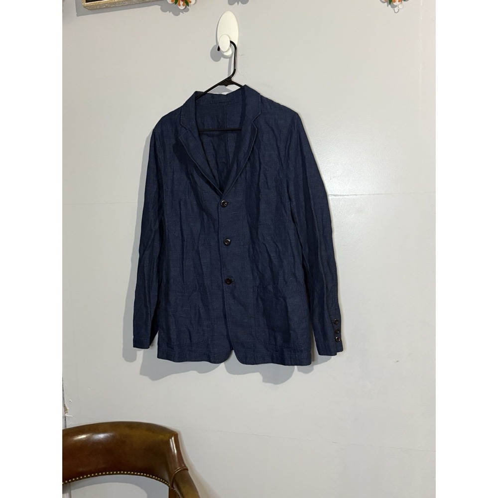 Todd Snyder Traveler Cotton Linen Navy Blue Chambray Coastal Casual Jacket Sz M